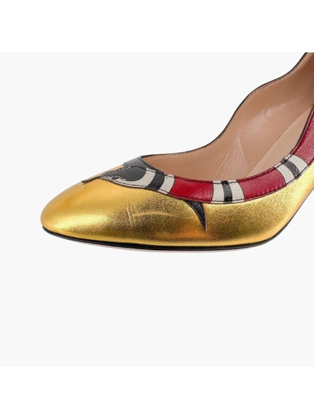 Gucci Yoko Snake Gold Metallic Leather Pumps High Heels Shoes Size 38.5 US 8.5 - Picture 9 of 16